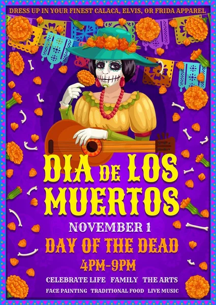 Meksykańska DIA des Los Muertos party, Kobieta Frida — Wektor stockowy