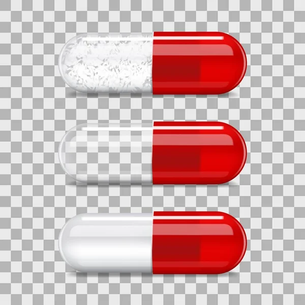 Red transparent pill capsule 3d realistic mockup — Stock Vector