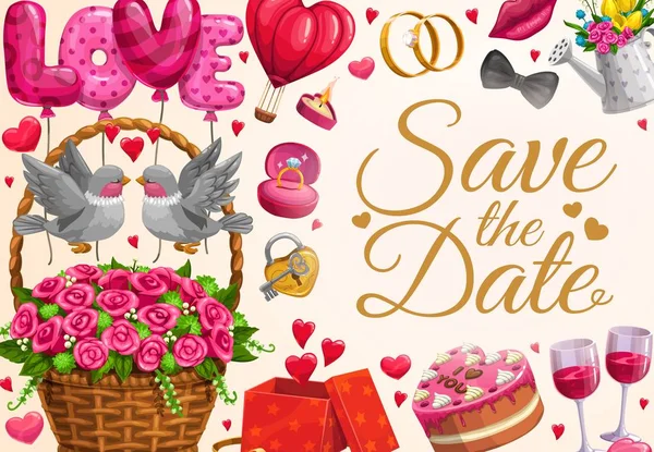 Invitación a la boda, Save the Date corazones de amor — Vector de stock