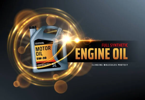 Kanister oleju silnikowego, syntetyczne oleje silnikowe logo — Wektor stockowy