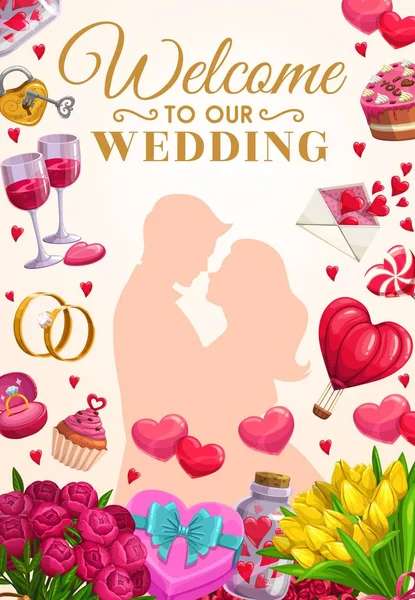 Fête de mariage invitation, couple marié et mariée — Image vectorielle