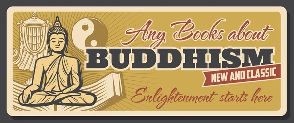 Buddhism religion and enlightenment books store — Stock Vector