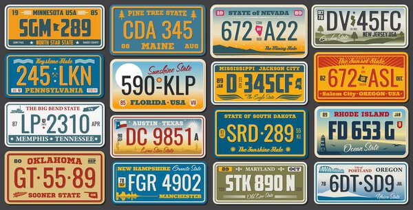 USA states ans cities vehicle registration plates