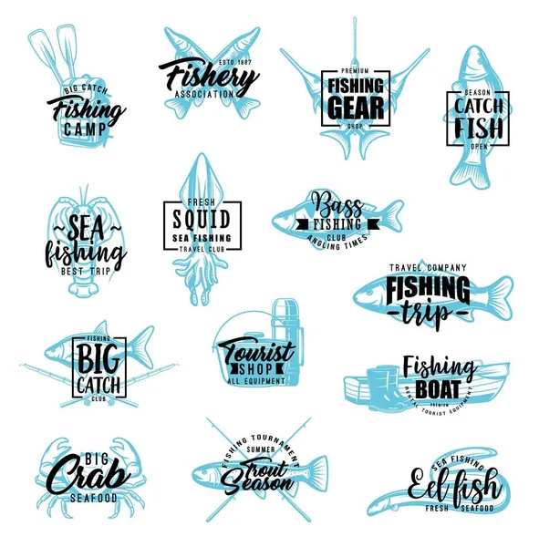 Stagione di pesca, pesca sportiva campo lettering — Vettoriale Stock