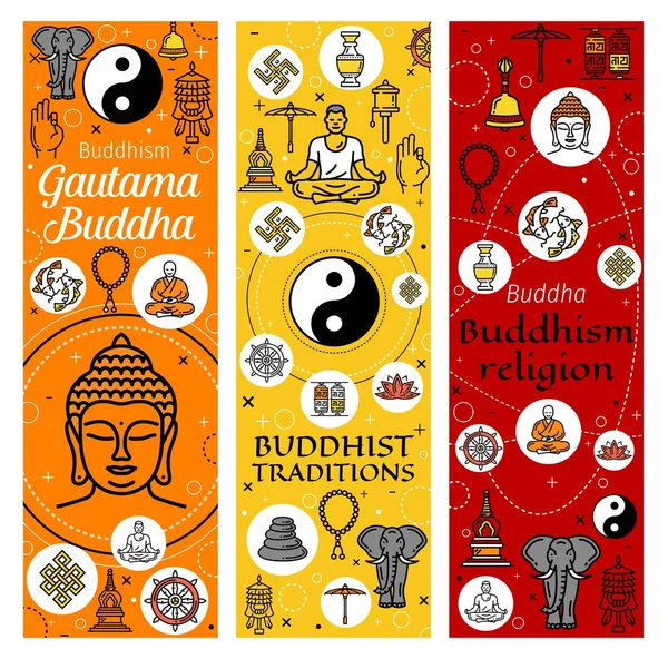 Budismo, mediación y tradiciones budistas — Vector de stock