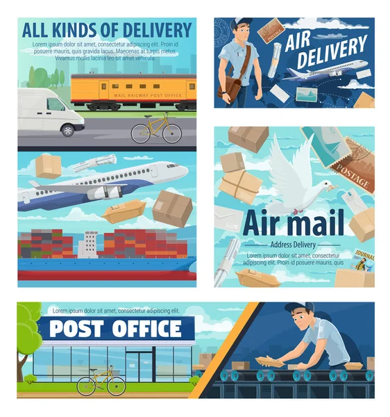 Servicio de entrega de correo, paquetes de correos — Vector de stock