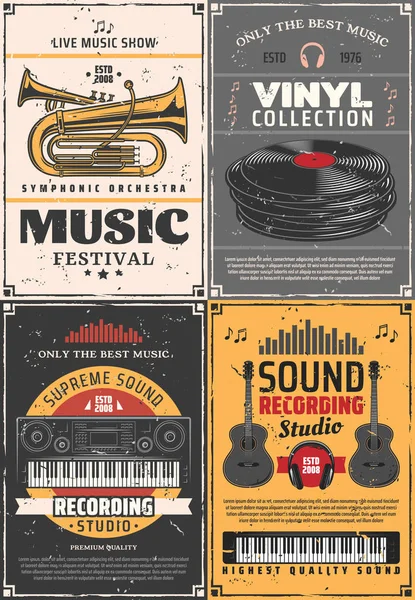 Instrumentos musicales y musicales, estudio de grabación — Archivo Imágenes Vectoriales