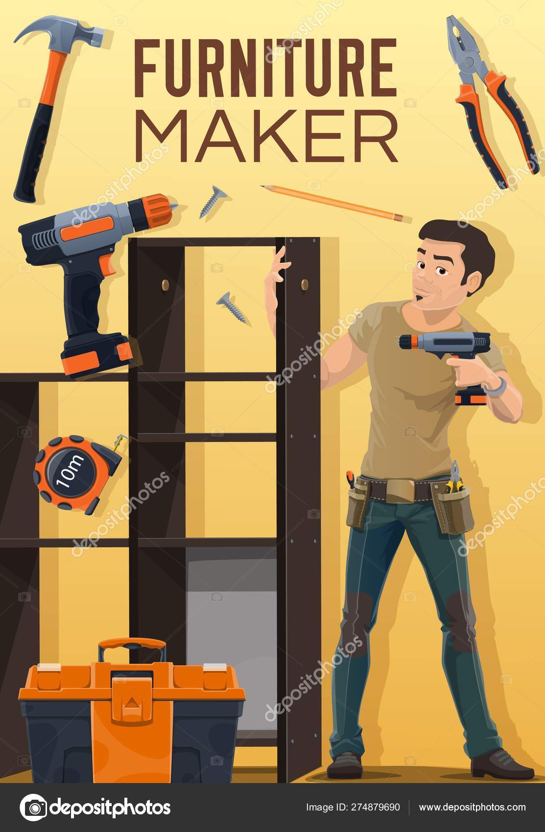 Home furniture assembly, making and installation — Stock Vector