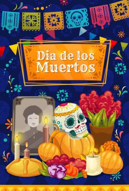 Mexican Day of the Dead sugar skull on altar clipart