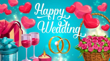 Düğün günü tebrik kartı, aşk kalpleri sembolleri