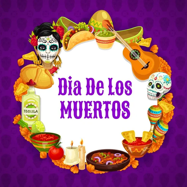 Κορνίζα μεξικάνικα σύμβολα, Dia de Los Muertos πινακίδες — Διανυσματικό Αρχείο