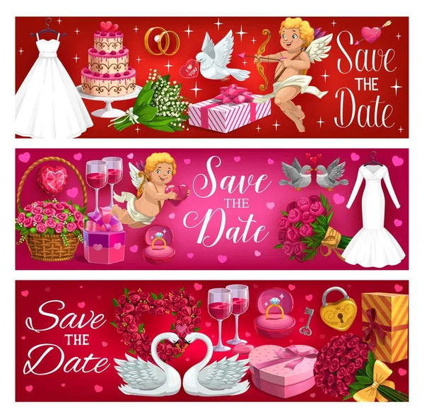 Esküvői szimbólumok, kivéve a dátumot és a házassági képeslapokat — Stock Vector