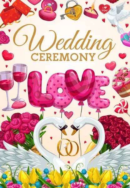 Invitación de fiesta de compromiso, ceremonia del día de la boda — Vector de stock