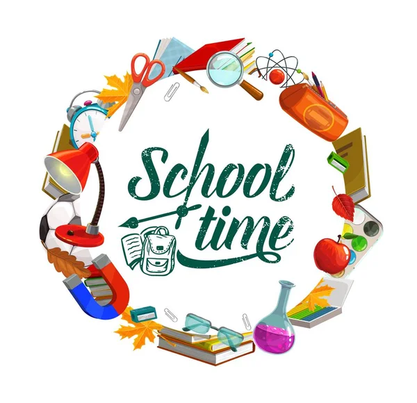 Tiempo escolar, artículos de educación y material de estudio — Vector de stock