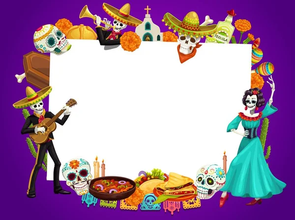Giorno dei morti in Messico, donne che ballano scheletri maschili — Vettoriale Stock