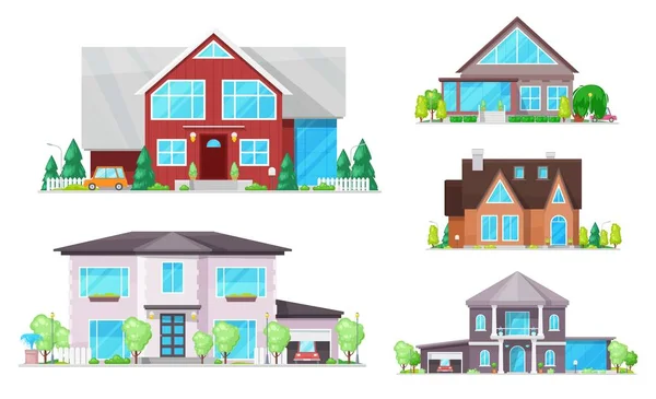 Casa, casa, casas de campo con techos, ventanas — Vector de stock