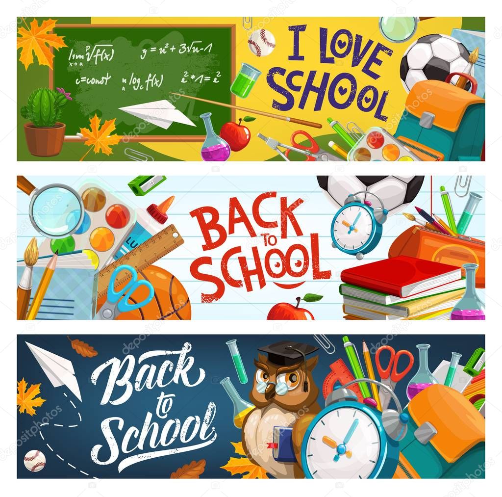 Back to School, classroom chalkboard and supplies