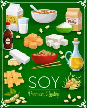 Soya fasulyesi, tofu, süt ve yağ, tempeh, miso sos