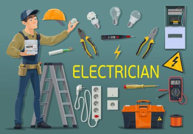 Elektrik sayacı ve iş aletleri ile elektrikçi