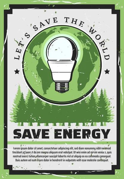 Energiesparlampe mit Erde und grünem Baum — Stockvektor