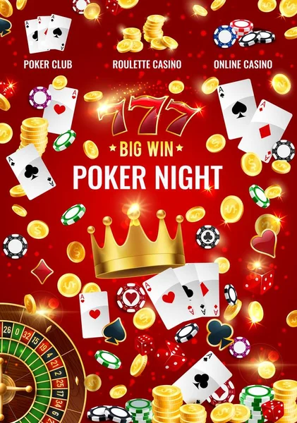 Casino roulette, cartes, jeux de hasard dés, jetons — Image vectorielle