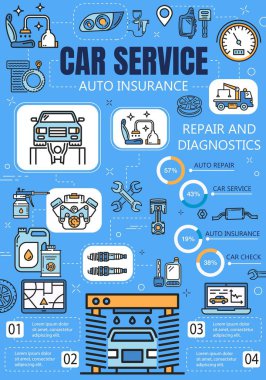 Otomatik onarım grafikleri ile araç servisi infographics