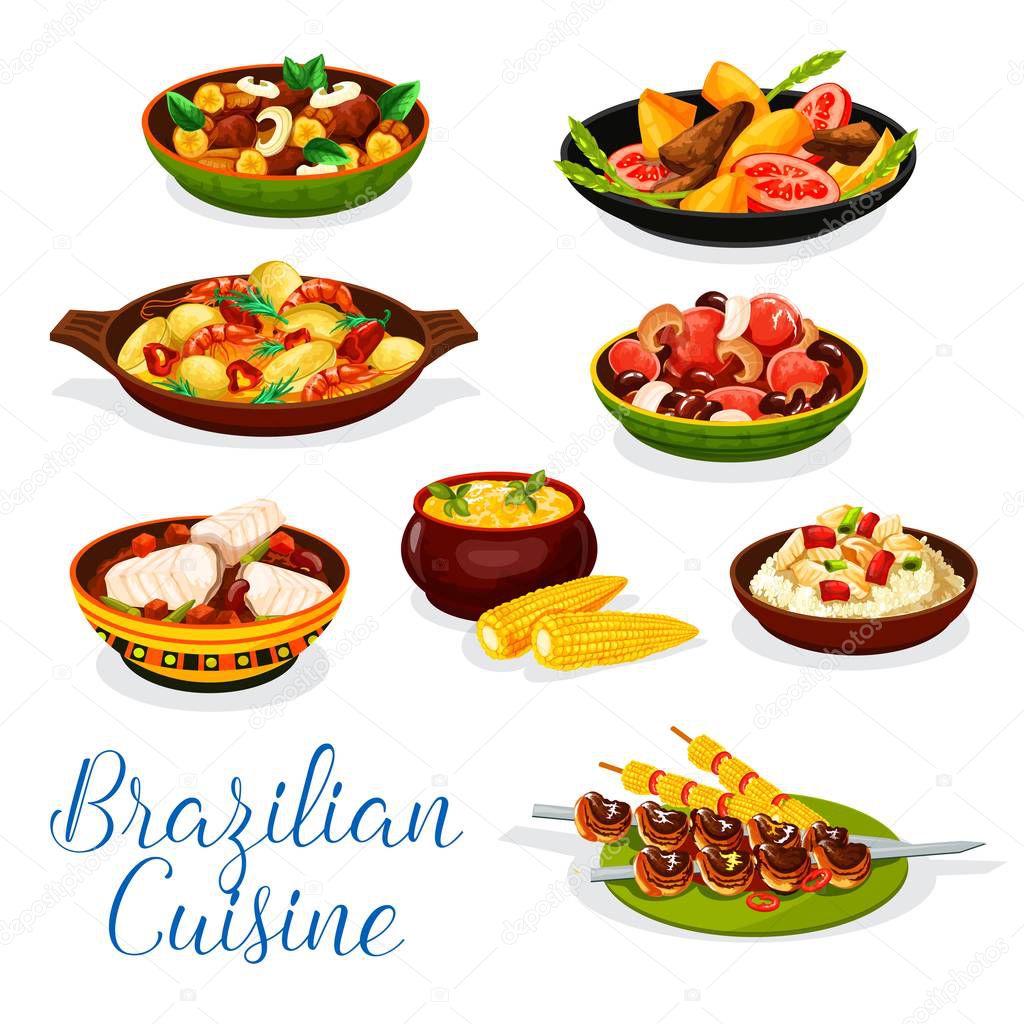 Brazilian cuisine grilled meat, seafood bean stew