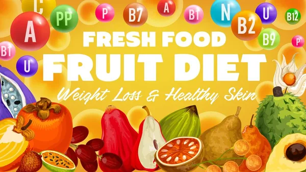 Exotisk frukt diet, vitaminer i tropiska bär — Stock vektor