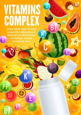 Tropikal meyve ve çilek vitaminler kompleksi