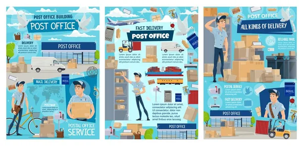 Postkontor, Postman, post och paketleverans — Stock vektor