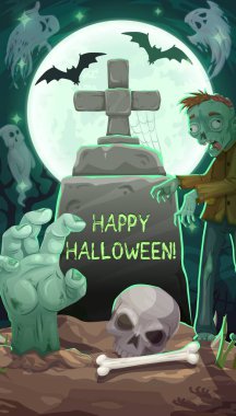 Cadılar Bayramı gecesi Mezarlığı, mezar taşı ve zombi