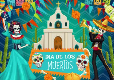 Dia de los Muertos Spanish Day of Dead skeletons clipart
