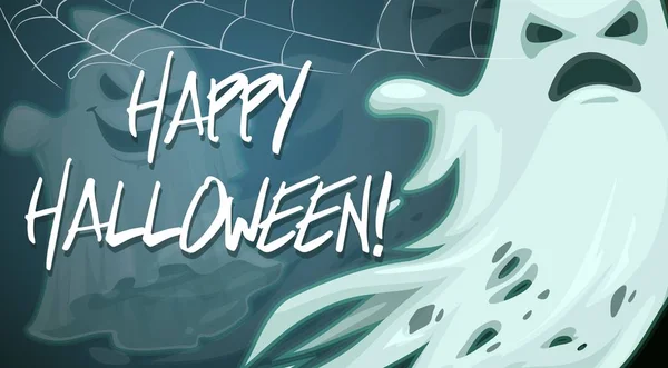 Feliz Halloween, fantasma espeluznante en telaraña — Archivo Imágenes Vectoriales
