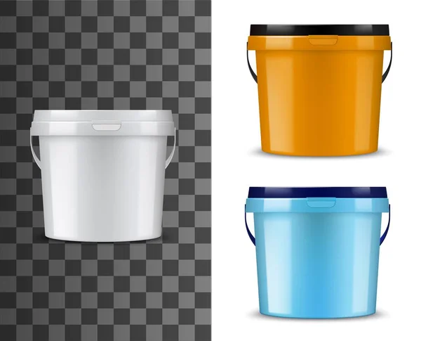 桶模型。白色、橙色、蓝色桶和盖子 — 图库矢量图片