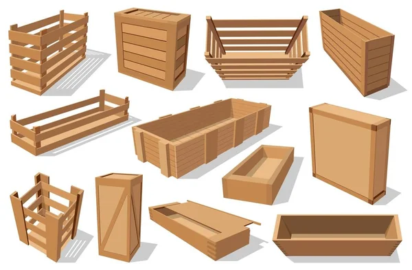 Поддоны и деревянные ящики. Посылки, деревянные коробки — стоковый вектор