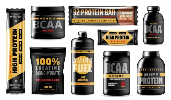 Pojemniki na białko, suplementy diety BCAA Sport — Wektor stockowy