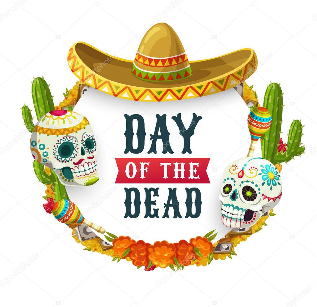 Day of Dead Mexican catrina calavera in sombrero