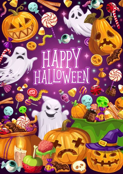 Vacances d'Halloween, fantômes et lanternes Jack — Image vectorielle
