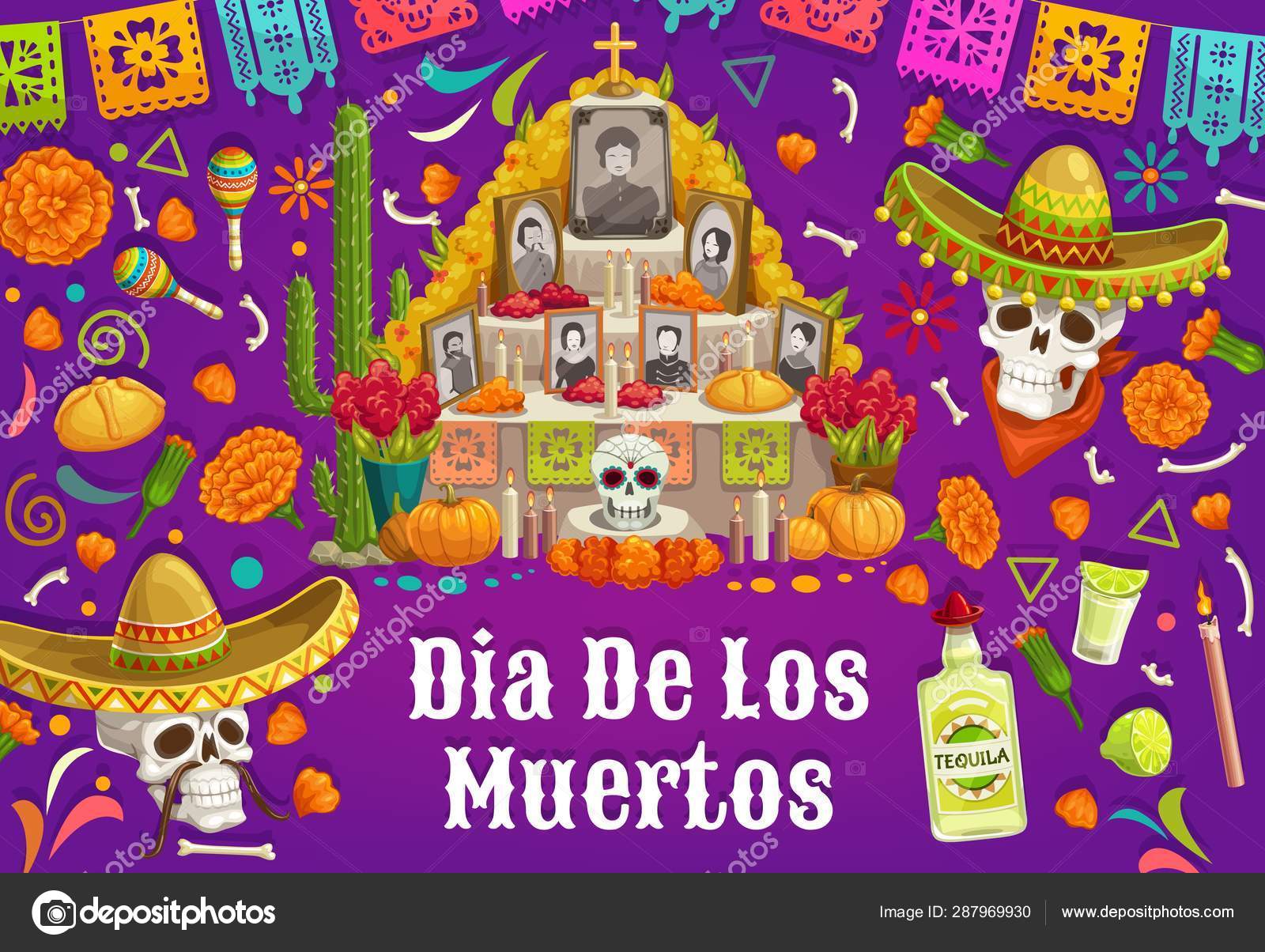 죽은 사진과 제단, 디아 드 로스 무에르토스 스톡 벡터 - ©Seamartini 287969930, image size:1600x1204