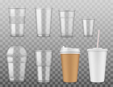 Tek kullanımlık kağıt veya plastik bardak izole simgeler