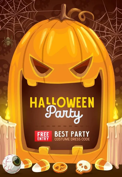 Horror pumpkin, Halloween trick or treat candies — Stock Vector