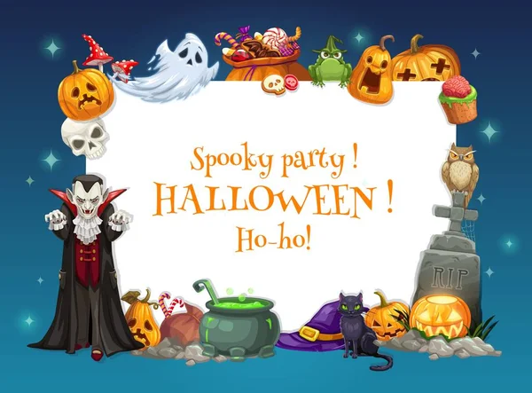 Halloween horreur citrouilles, fantôme, vampire, crâne — Image vectorielle