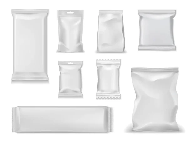 Foil bag packs, white sachet pouch doy package — Stock Vector
