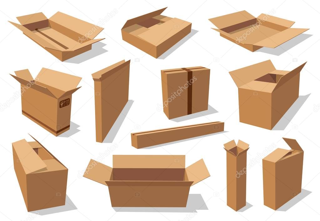 Cardboard packaging containers, empty carton boxes