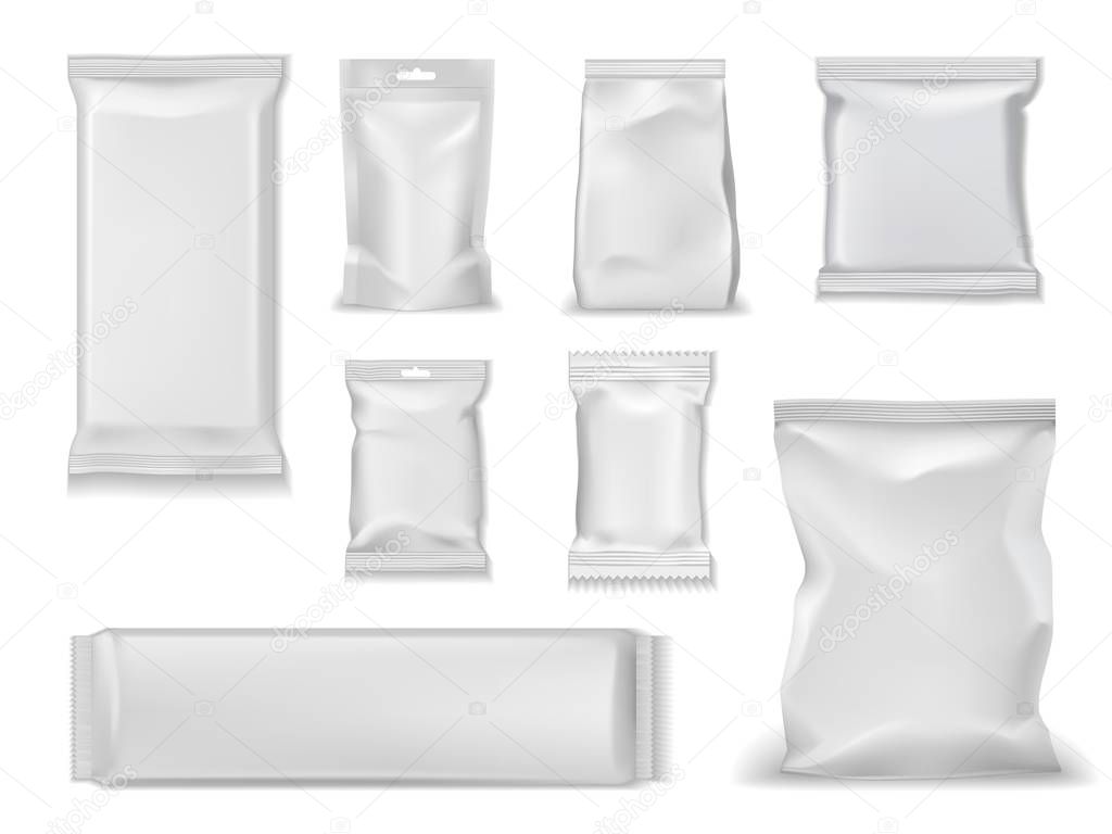 Foil bag packs, white sachet pouch doy package