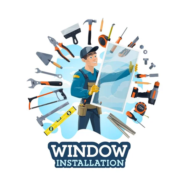 Installation of windows, installer and work tools — Stock Vector