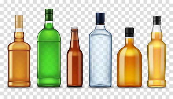 Alcohol drinks in bottles, isolated high spirits