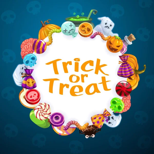 Truco de Halloween o dulces fiesta de terror dulces — Vector de stock