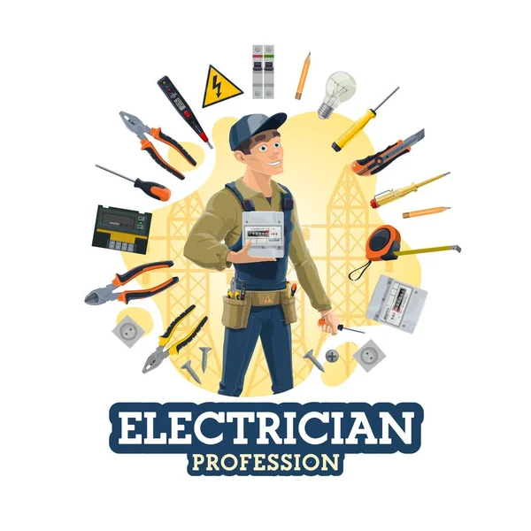 Trabajadores de servicios eléctricos y herramientas de electricista — Vector de stock