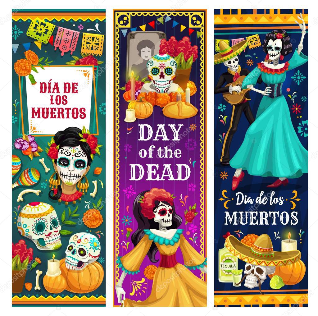 Dead Day skulls, skeletons, altar. Mexican holiday